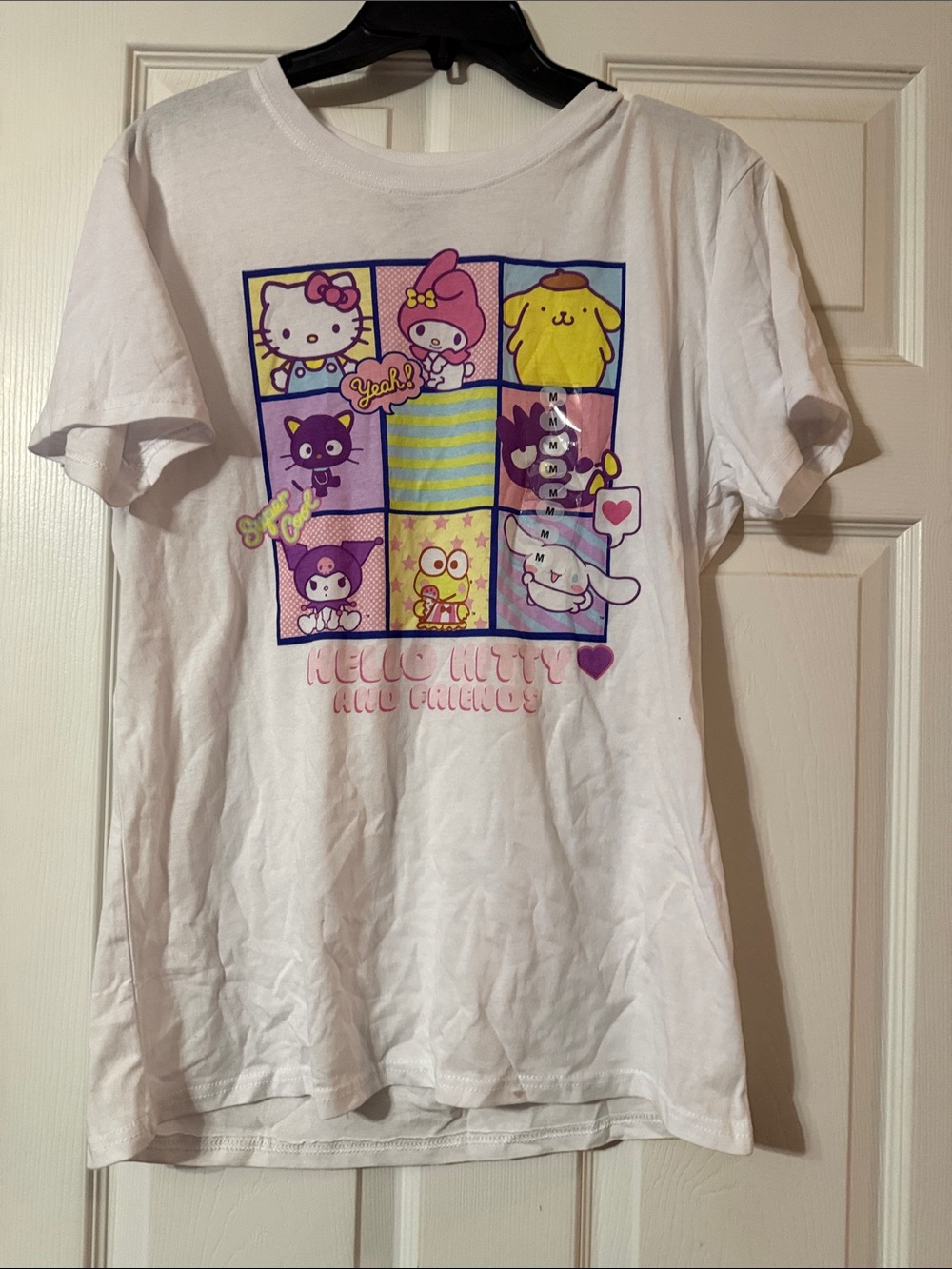 NWT Sanrio Hello Kitty & Friends Panel Character Grid Graphic White Tee M